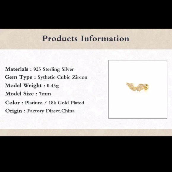 Spread Angel Wings Clear Crystal 18k Gold Plated Stud Pierced Earrings 1pc - Picture 2 of 8